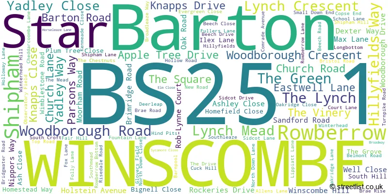 A word cloud for the BS25 1 postcode